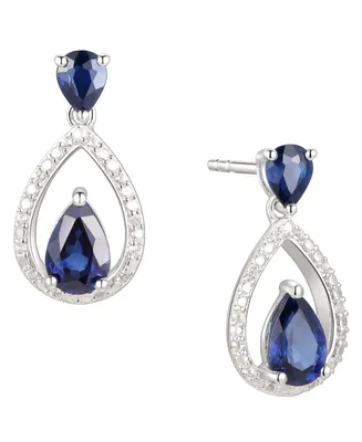 Sapphire (1-1/5 ct. t.w.) & Diamond (1/20 ct. t.w.) Openwork Teardrop Drop Earrings in Sterling Silver