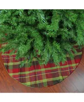 Northlight 48" Red and Green Plaid Rustic Woodland Christmas Tree Skirt with Green Trim