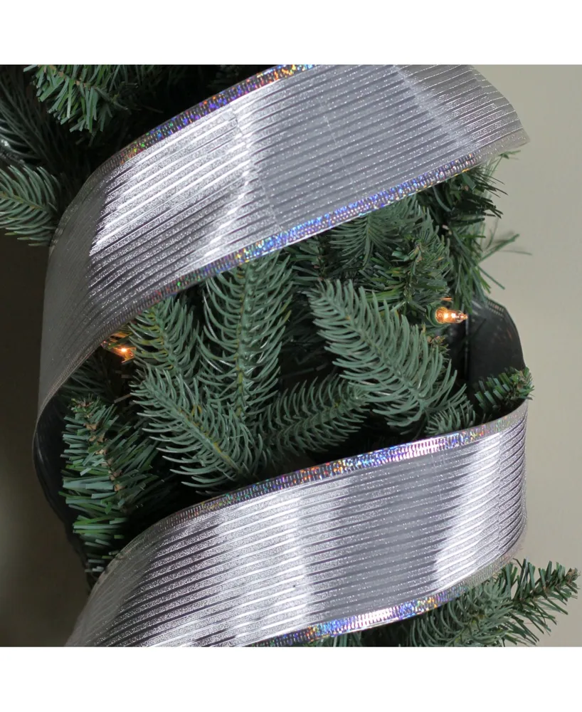 Northlight Shimmery Silver Horizontal Wired Christmas Craft Ribbon 2.5" x 10 Yards