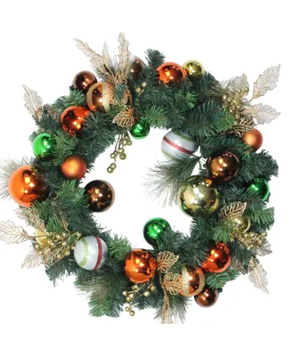 Northlight 24" Green Foliage and Assorted Copper Ornaments Wreath - Unlit