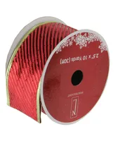 Northlight Pack of 12 Shiny Red Diagonal Striped Gold Wired Christmas Craft Ribbon Spools - 2.5" x 120 Yards Total