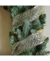 Northlight Pack of 12 Sparkling Green Chevron Print Wired Christmas Craft Ribbon Spools - 2.5" x 120 Yards Total