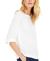 Charter Club Petite Linen Cuffed Top, Created for Macy's