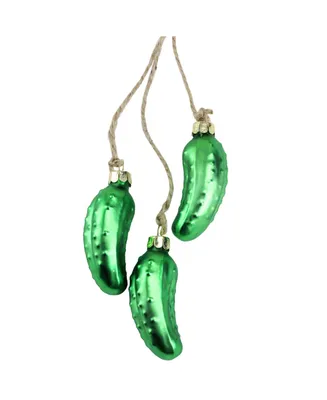 Northlight 8.5" Matte Green Pickle Cluster Trio Glass Christmas Ornament