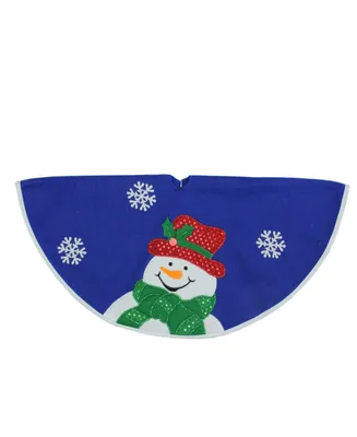 Northlight 20" Blue and White Embroidered Snowman Mini Christmas Tree Skirt