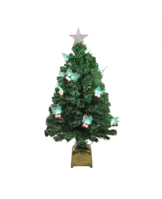 Northlight 3' Pre-Lit Fiber Optic Christmas Tree with Led Holly Berries
