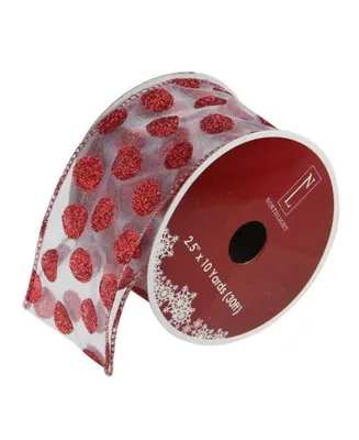 Northlight Silver and Red Glittering Polka Dots Wired Christmas Craft Ribbon 2.5" x 10 Yards