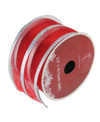 Northlight Dazzling Red and Silver Metallic Stripe Wired Christmas Craft Ribbon 2.5" x 10 Yards