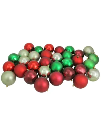 Northlight 32ct Red/Xmas Green/Celadon/Burgundy Shatterproof Shiny and Matte Christmas Ball Ornaments 3.25"