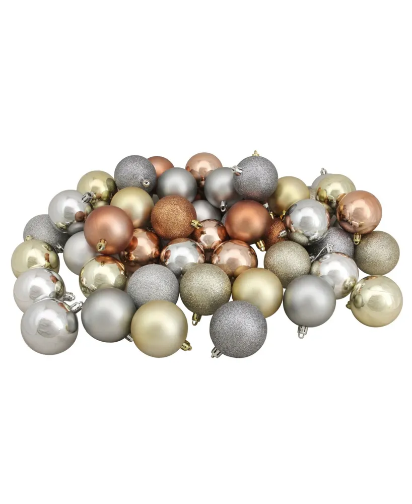 Northlight 60ct Silver/Champagne/Almond/Pewter Shatterproof 3-Finish Christmas Ball Ornaments 2.5"