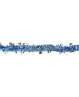 Northlight 12' Blue Christmas Tinsel Garland with Silver Holographic Snowflakes - Unlit