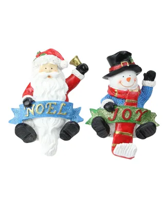 Northlight Set of 2 Santa and Snowman Glittered Christmas Stocking Holders 6.25"