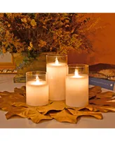 Lumabase Battery Operated Realistic Flame Led Wax Candles in Glass Holders, Set of 3