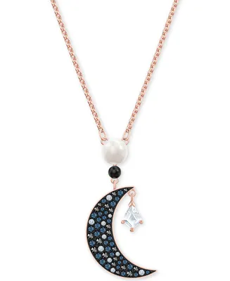Swarovski Rose Gold-Tone Imitation Pearl & Crystal Moon Pendant Necklace, 15-5/8" + 2" extender