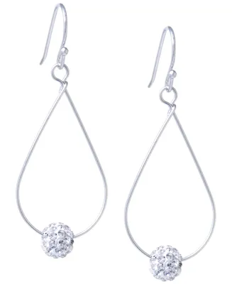Pave Crystal Ball on an Open Tear Drop Wire Earrings Set Sterling Silver. Available Clear or Gray