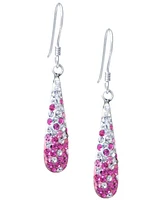 Pave Two Tone Crystal Teardrop Earrings Set in Sterling Silver. Available in Clear and Blue, Clear and Black, Clear and Pink or Clear and Red