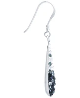 Pave Two Tone Crystal Teardrop Earrings Set Sterling Silver. Available Clear and Blue, Black, Pink or Red
