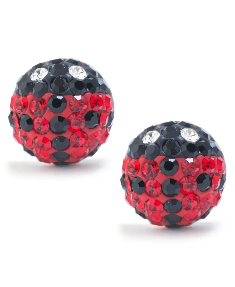 Black and Red Pave Crystal Lady Bug Stud Earrings set in Sterling Silver