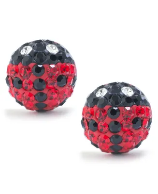 Black and Red Pave Crystal Lady Bug Stud Earrings set in Sterling Silver