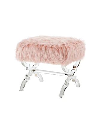 Inspired Home Giselle Faux Fur Ottoman with Acrylic X-Leg Frame