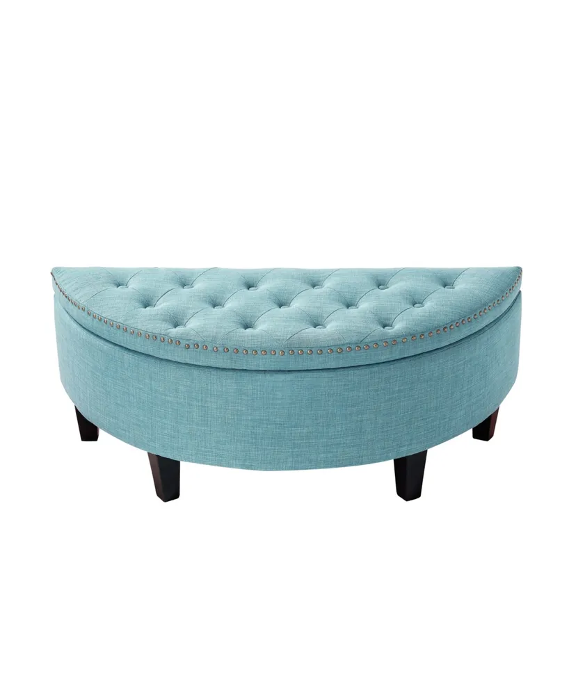 Inspired Home Jolie Upholstered Tufted Half Moon Storage Ottoman with Nailhead Trim