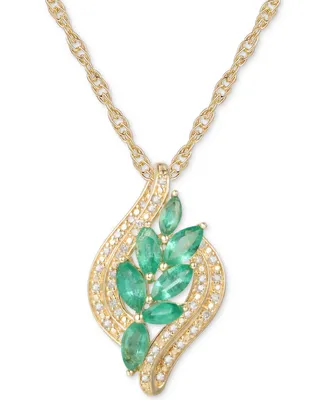 Emerald (3/4 ct. t.w.) & Diamond (1/10 ct. t.w.) 18" Pendant Necklace in 14k Gold Over Sterling Silver
