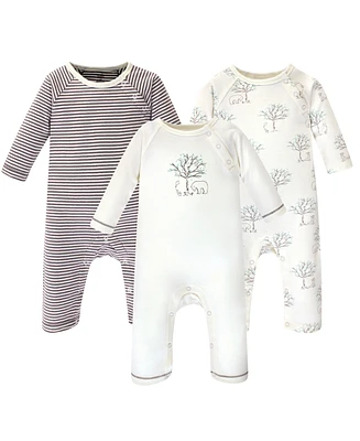 Touched by Nature Baby Boys Organic Cotton Coveralls 3pk, Birch Tree, 6-9 Months