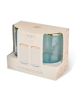 Twine Aqua Bubble Gold Rim Glass Tumblers, Set of 2, 16 Oz