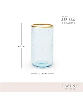 Twine Aqua Bubble Gold Rim Glass Tumblers, Set of 2, 16 Oz