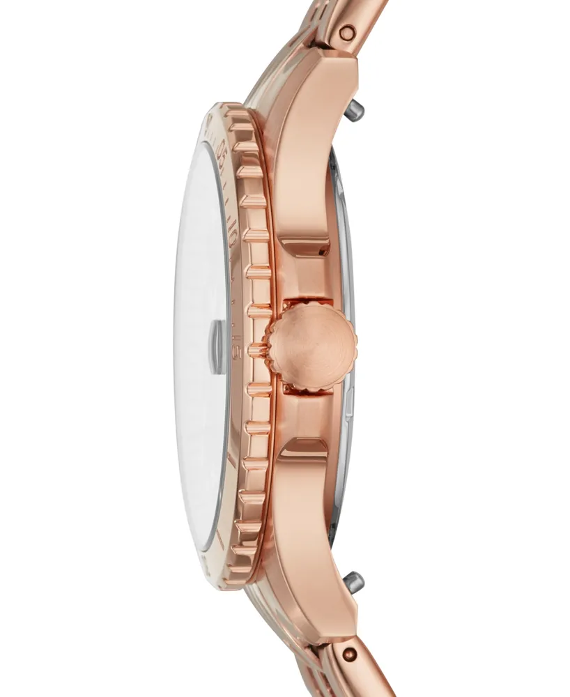 Fossil Women's Blue Diver Rose Gold-Tone Stainless Steel Bracelet Watch 36mm
