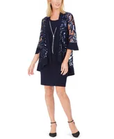 R & M Richards 2-Pc. Printed Jacket Necklace Dress