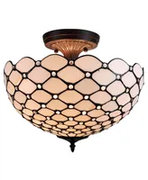 Amora Lighting Tiffany Style 2-Light Jeweled Pendant Lamp
