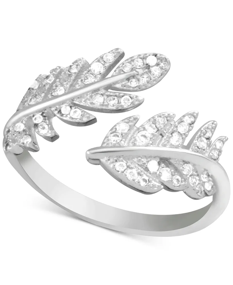 Essentials Cubic Zirconia Leaf Open Silver Plate Ring