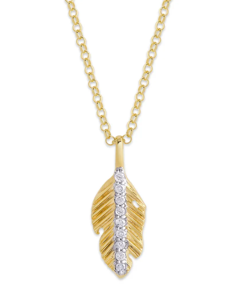 Diamond 1/10 ct. t.w. Leaf Pendant Necklace in 14K Yellow Gold over Sterling Silver