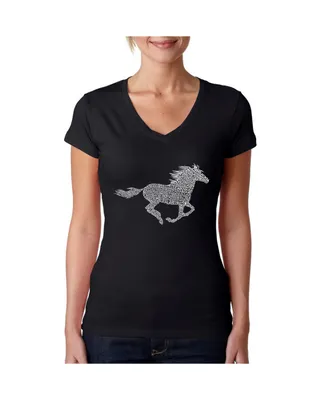 La Pop Art Women's Word V-Neck T-Shirt - Horse Breeds