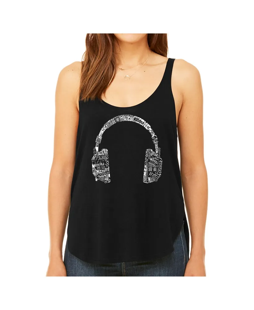 La Pop Art Women's Premium Word Flowy Tank Top- Headphones - Languages