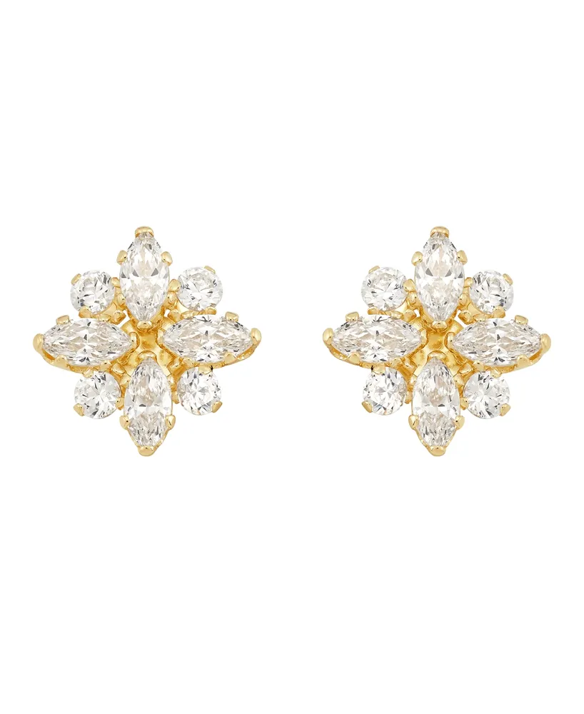 Cubic Zirconia Flower Cluster Stud Earrings in 14k Yellow Gold