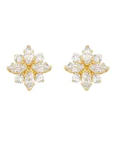 Cubic Zirconia Flower Cluster Stud Earrings in 14k Yellow Gold