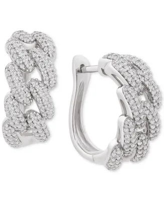 Wrapped in Love Diamond Chain Link Detail Small Hoop Earrings (1 ct. t.w.) in Sterling Silver, .79", Created for Macy's