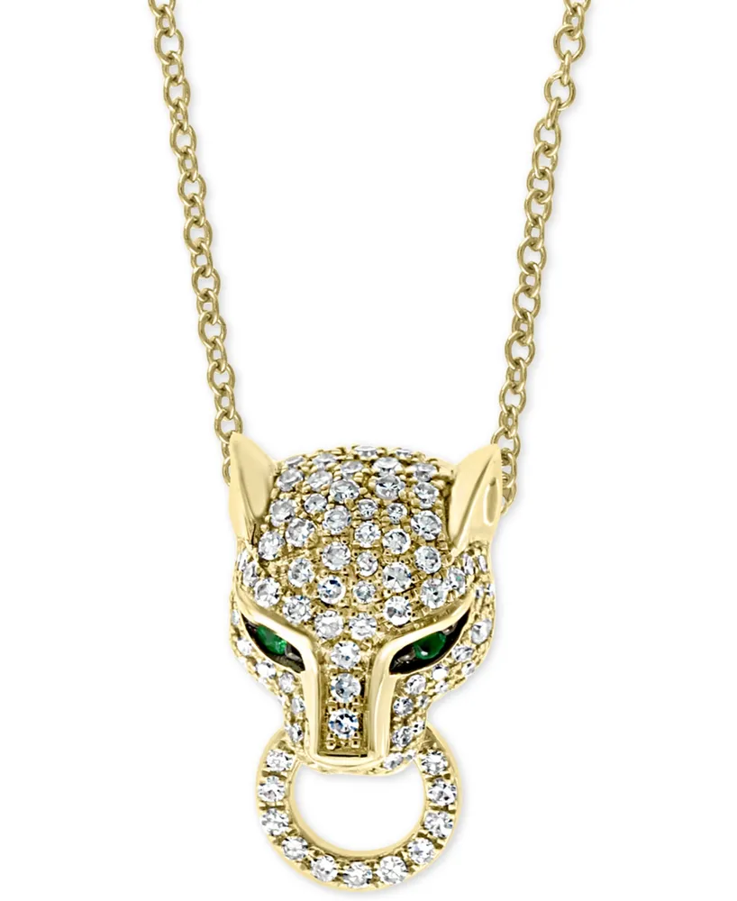 Effy Diamond (3/8 ct. t.w.) & Emerald (1/20 ct. t.w.) Panther 18" Pendant Necklace in 14k Gold