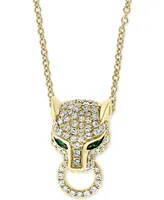 Effy Diamond (3/8 ct. t.w.) & Emerald (1/20 ct. t.w.) Panther 18" Pendant Necklace in 14k Gold