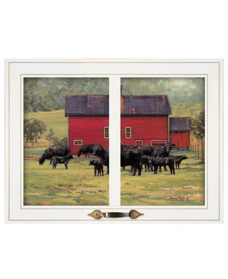 Trendy Decor 4U By the Red Barn Herd of Angus by Bonnie Mohr, Ready to hang Framed Print, Window-Style Frame