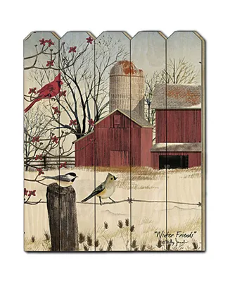 Trendy Decor 4U Winter Friends by Billy Jacobs, Printed Wall Art on a Wood Picket Fence, 16" x 20"