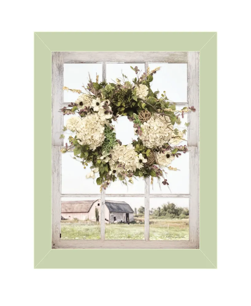 Trendy Decor 4U Pleasant View by Lori Deiter, Ready to hang Framed Print, Light Green Window-Style Frame, 14" x 18"