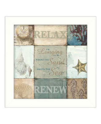 Trendy Decor 4U Sand and Sea By Dee Dee, Printed Wall Art, Ready to hang, White Frame, 14" x 14"
