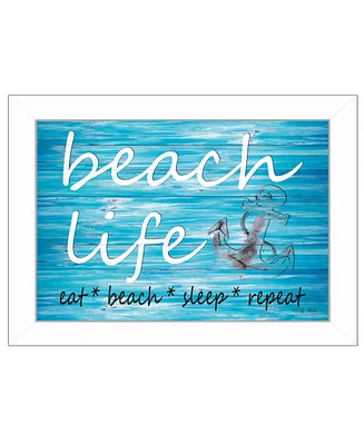 Trendy Decor 4U Beach Life By Cindy Jacobs, Printed Wall Art, Ready to hang, White Frame, 14" x 10"