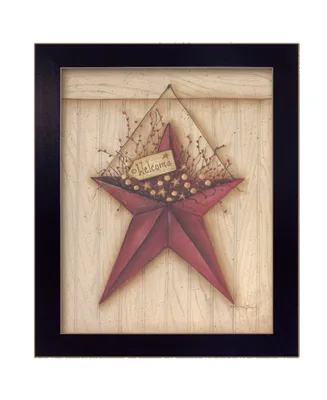 Trendy Decor 4U Welcome Barn Star By Mary June, Printed Wall Art, Ready to hang, Black Frame, 16" x 13"