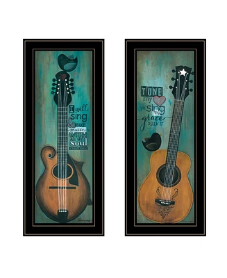 Trendy Decor 4U Tune my Heart and I will Sing 2-Piece Vignette by Tonya Crawford, Black Frame, 9" x 21"
