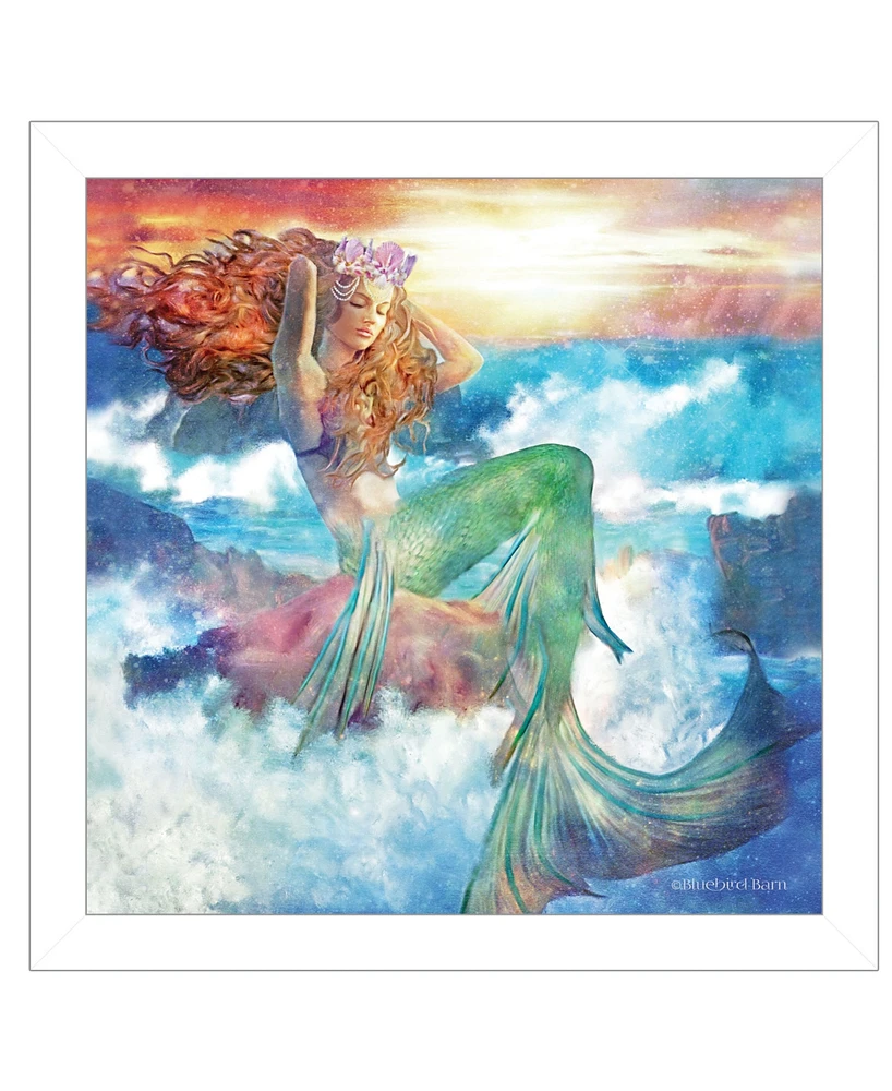 Trendy Decor 4U Sunset Mermaid by Bluebird Barn, Ready to hang Framed Print, White Frame, 15" x 15"