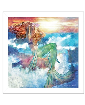 Trendy Decor 4U Sunset Mermaid by Bluebird Barn, Ready to hang Framed Print, White Frame, 15" x 15"